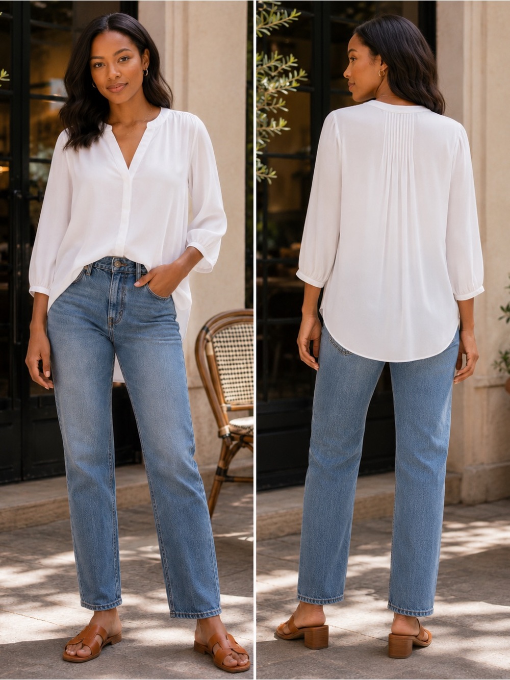 NYDJ White Sheer Pintuck Blouse Size S